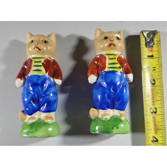 Vtg Hand-Painted Ceramic Cat Salt & Pepper Shakers Made In Japan Anthropomorphic - Picture 5 of 5